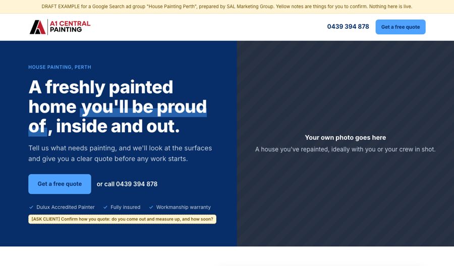 Preview of the House Painting Perth landing page